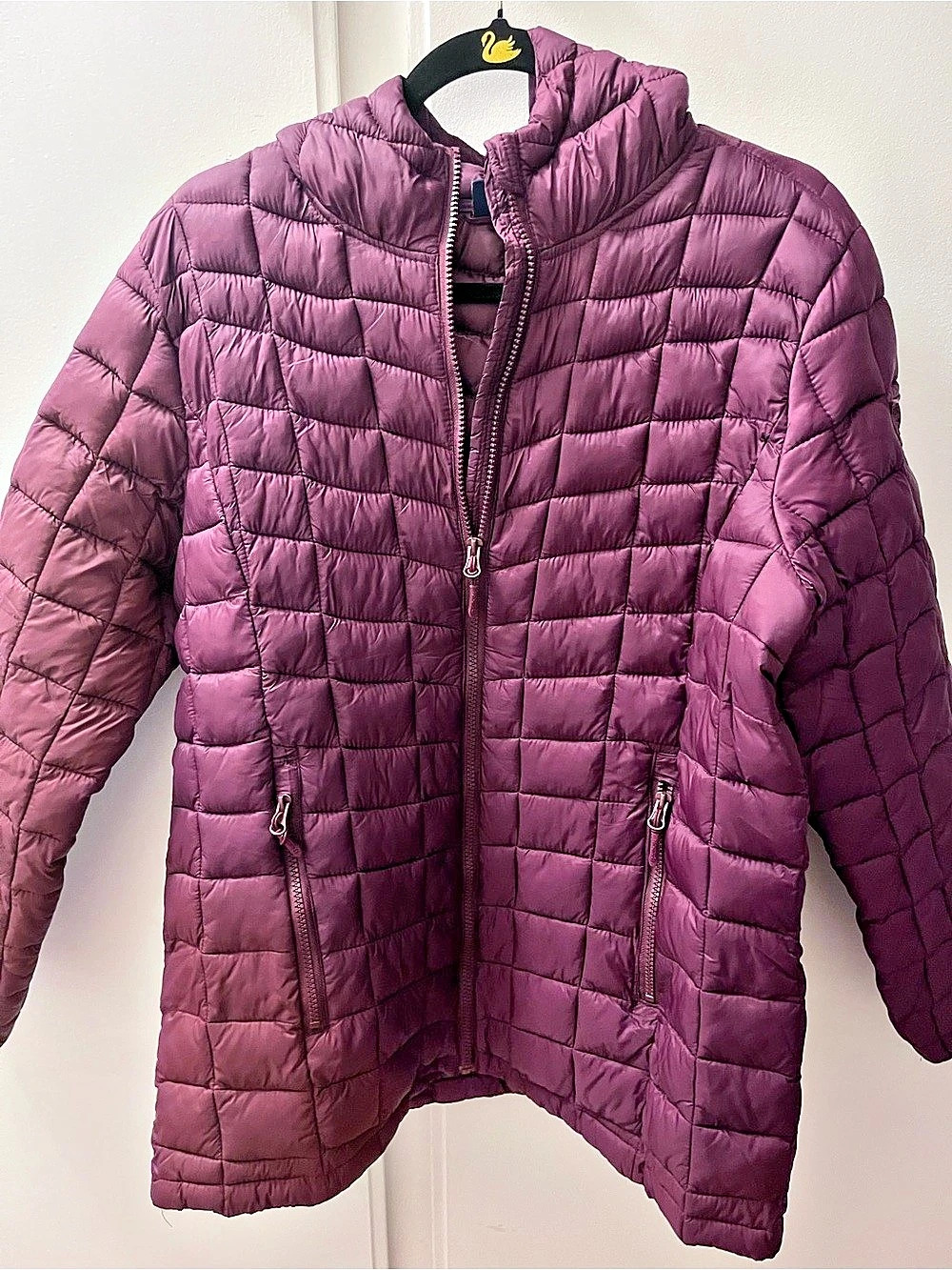 Reebok Burgundy Quilted Puffer Parka Hooded Packable Size XL Zip Pockets